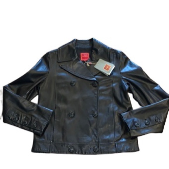 NEW NWT Cole Haan black lamb skin leather jacket suede Moto  S crop coat - Picture 2 of 8
